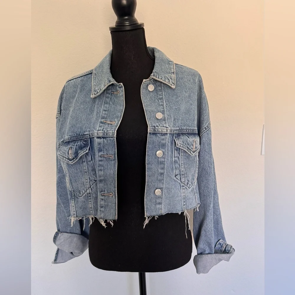 Zara Blue oversized Cropped Denim Jacket - Picture 2 of 9